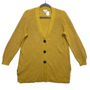 J. Jill Cardigan Sweater Petite Medium Mustard Yellow Ribbed Knit Button Front